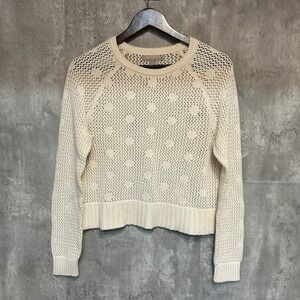 Banana Republic Cream Cotton Open Knit Polka Dot Pointelle Sweater Womens M Boho